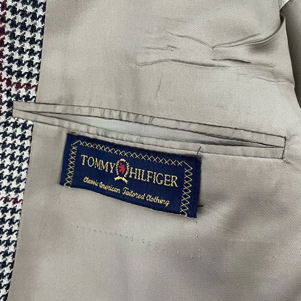 Tommy Hilfiger Houndstooth Wool Blazer Sport Coat Jacket Vintage Union USA made